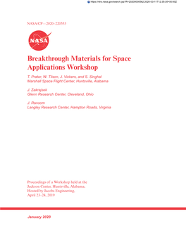 Breakthrough Materials for Space Applications Workshop