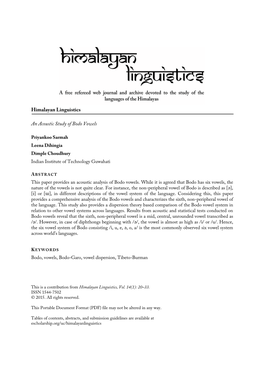 Himalayan Linguistics an Acoustic Study of Bodo Vowels