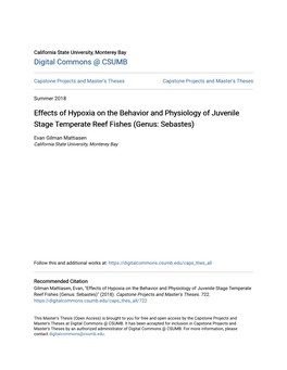 Effects of Hypoxia on the Behavior and Physiology of Juvenile Stage Temperate Reef Fishes (Genus: Sebastes)