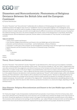 Dissenters and Nonconformists: Phenomena of Religious Deviance Between the British Isles and the European Continent by Thomas Hahn-Bruckart