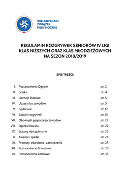 Regulamin Rozgrywek Seniorów Iv Ligi Klas Niższych Oraz Klas Młodzieżowych Na Sezon 2018/2019