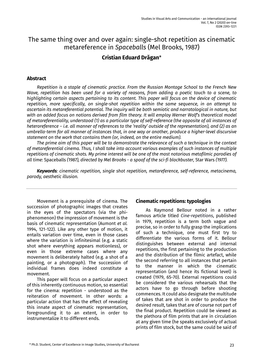 Single-Shot Repetition As Cinematic Metareference in Spaceballs (Mel Brooks, 1987) Cristian Eduard Drăgan*