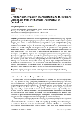 Groundwater Irrigation Management and the Existing Challenges from the Farmers’ Perspective in Central Iran