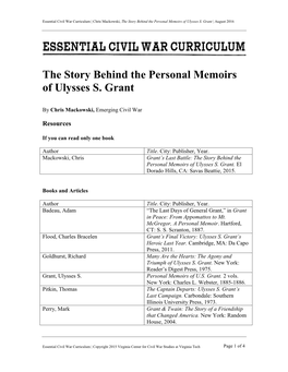 Grant's Memoirs Resources