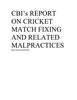 CBI's REPORT on CRICKET MATCH FIXING and RELATED
