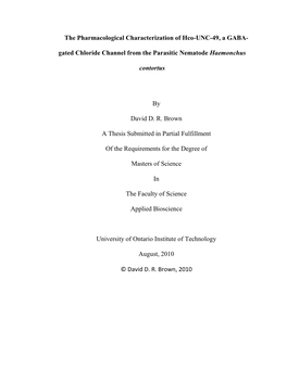 The Pharmacological Characterization of Hco-UNC-49, a GABA- Gated Chloride Channel from the Parasitic Nematode Haemonchus