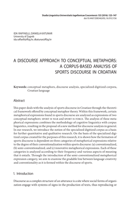 A Discourse Approach to Conceptual Metaphors: a Corpus-Based Analysis of Sports Discourse in Croatian