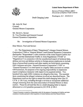 General Motors Corp. and General Dynamics Corp., Draft Charging Letter