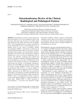 Osteochondromas: Review of the Clinical, Radiological And