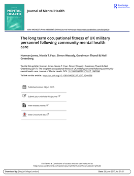 The Long Term Occupational Fitness of UK Military Personnel Following Community Mental Health Care