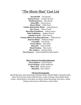 “The Music Man” Cast List