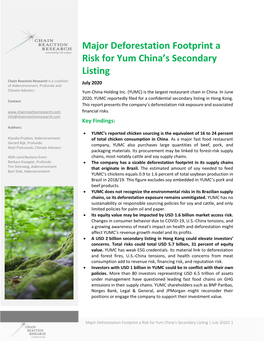 Major Deforestation Footprint a Risk for Yum China's Secondary