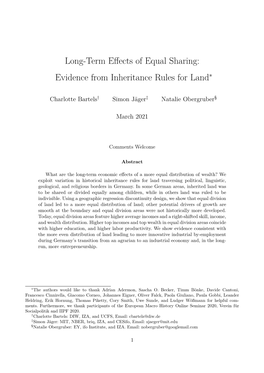 Long-Term Effects of Equal Sharing: Evidence from Inheritance Rules For