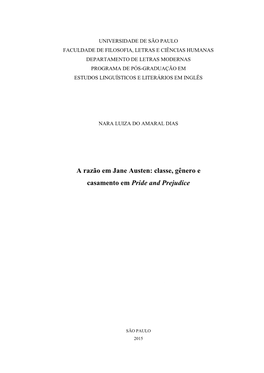 A Razão Em Jane Austen: Classe, Gênero E Casamento Em Pride and Prejudice