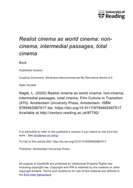 Realist Cinema As World Cinema: Non- Cinema, Intermedial Passages, Total Cinema