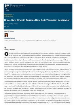 Russia's New Anti-Terrorism Legislation by Anna Borshchevskaya