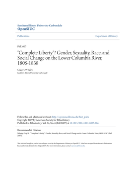 Gender, Sexuality, Race, and Social Change on the Lower Columbia River, 1805-1838 Gray H