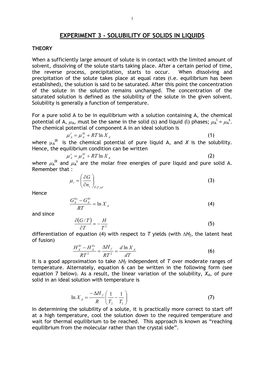 Experiment 3 - Solubility of Solids in Liquids