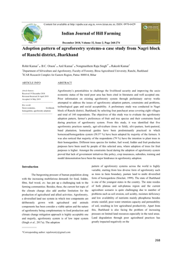 Adoption Pattern of Agroforestry Systems-A Case Study from Nagri Block of Ranchi District, Jharkhand
