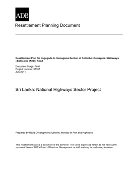 RP: Sri Lanka: National Highways Sector Project