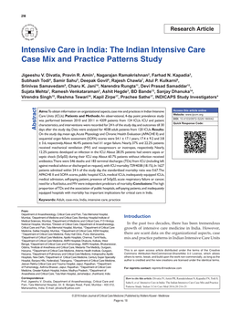 The Indian Intensive Care Case Mix and Practice Patterns Study