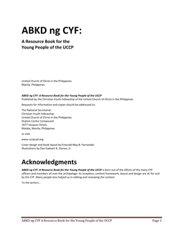 ABKD Ng CYF: a Resource Book for the Young People of the UCCP