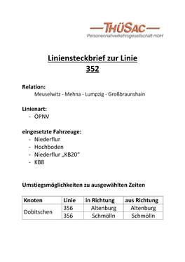 Liniensteckbries Zur Linie 352