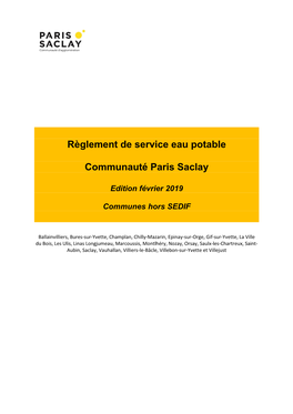 Règlement De Service Eau Potable Communauté Paris Saclay