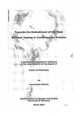 Towards the Embodiment of the Mask Balinese Topeng in Contemporary Practice
