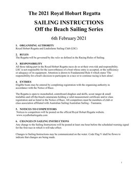 OTB Sailing Instructions