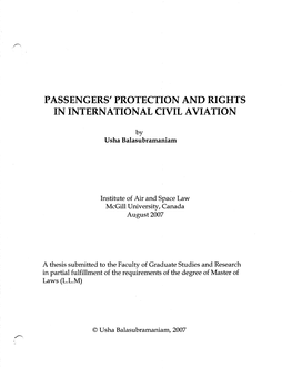 Passengers' Protection and Rights in International Civil Aviation