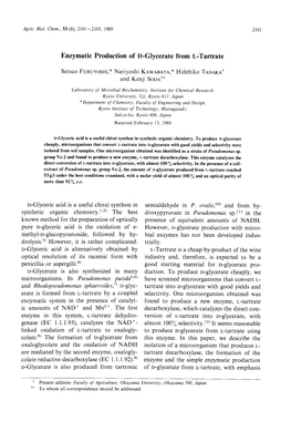 Enzymatic Production of D-Glycerate from L-Tartrate