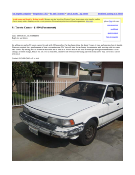 91 Toyota Camry - $1000 (Paramount) Prohibited