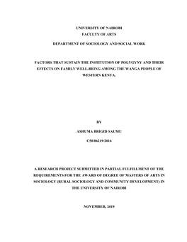 Factors That Sustain the Institution of Polygyny and Their Effects on Family Well-Being Among the Wanga People of Western Kenya