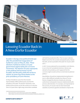 Lassoing Ecuador Back In: a New Era for Ecuador 1