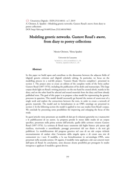 Modeling Genetic Networks. Gustave Roud's Œuvre, from Diary to Poetry Collections DOI