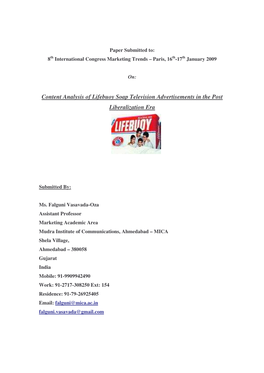 Content Analysis of Lifebuoy Soap Television Advertisements in the Post Liberalization Era