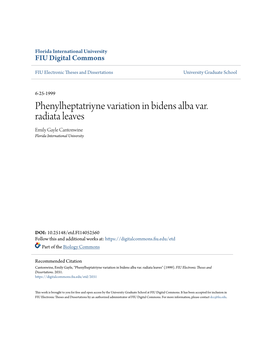 Phenylheptatriyne Variation in Bidens Alba Var. Radiata Leaves Emily Gayle Cantonwine Florida International University