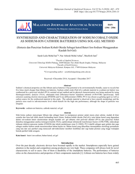 Synthesized and Characterization of Sodium Cobalt Oxide As Sodium-Ion Cathode Batteries Using Sol-Gel Method