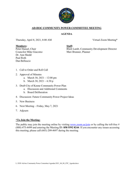 Ad-Hoc Community Power Committee Meeting Agenda