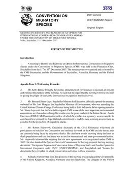 CONVENTION on MIGRATORY SPECIES Mahe, Seychelles, 11-13 December 2007
