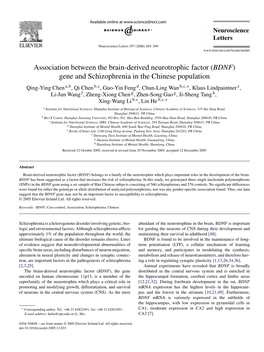 Association Between the Brain-Derived Neurotrophic Factor (BDNF) Gene and Schizophrenia in the Chinese Population