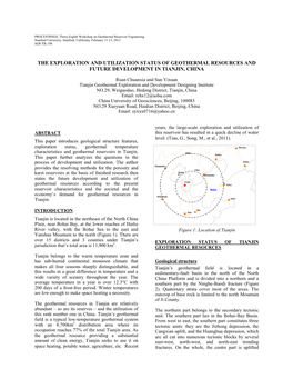 The Exploration and Utilization Status of Geothermal Resources and Future Development in Tianjin, China