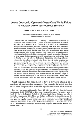 Lexical Decision for Open- and Closed-Class Words: Failure to Replicate Differential Frequency Sensitivity