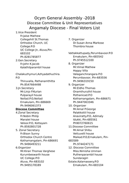 Ocym General Assembly -2018 Angamaly Diocese