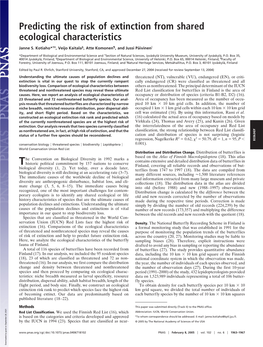 Predicting the Risk of Extinction from Shared Ecological Characteristics