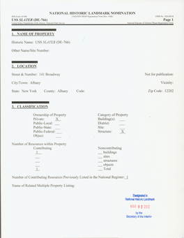 USS SLATER (DE-766) Page 2 United States Department of the Interior, National Park Service National Register of Historic Places Registration Form