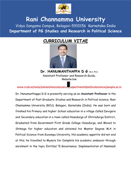 Rani Channamma University Vidya Sangama Campus, Belagavi-5910156, Karnataka-India Department of PG Studies and Research in Political Science