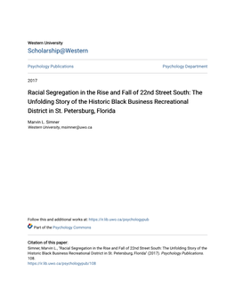 Racial Segregation in the Rise and Fall of 22Nd Street South: the Unfolding Story of the Historic Black Business Recreational District in St