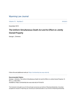 The Uniform Simultaneous Death Act and Its Effect on Jointly Owned Property